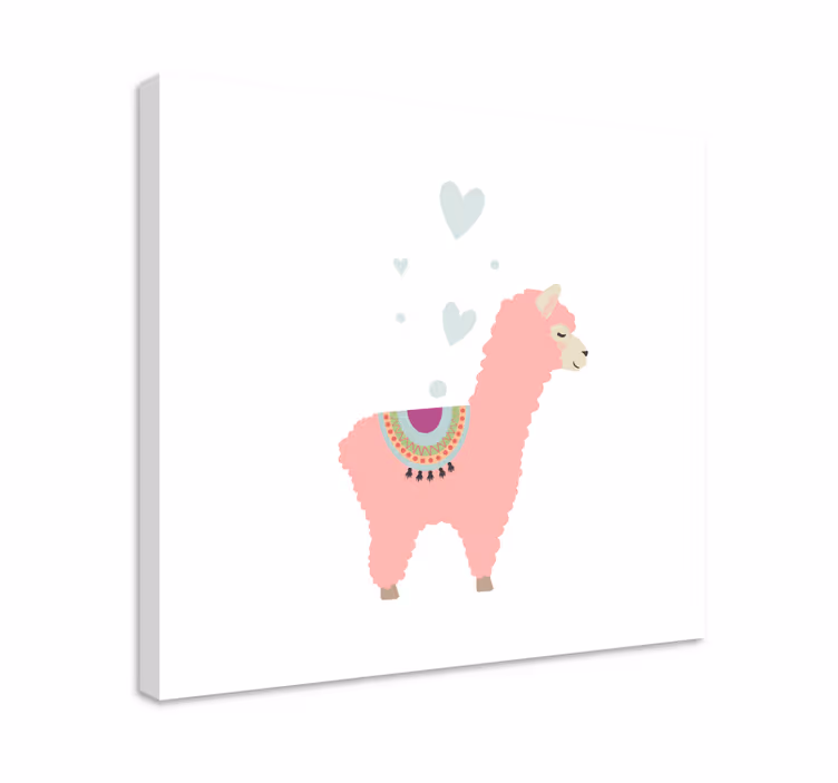 Slika na platnu životinje baby roza lama sa srcima - TenStickers