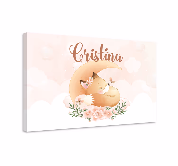 Slatka lisica za djevojčicu s imenom personalizirano platno - TenStickers