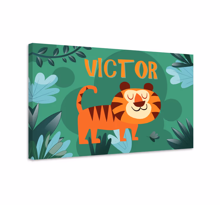 Slatki dječak tigar s imenom personalizirano platno - TenStickers