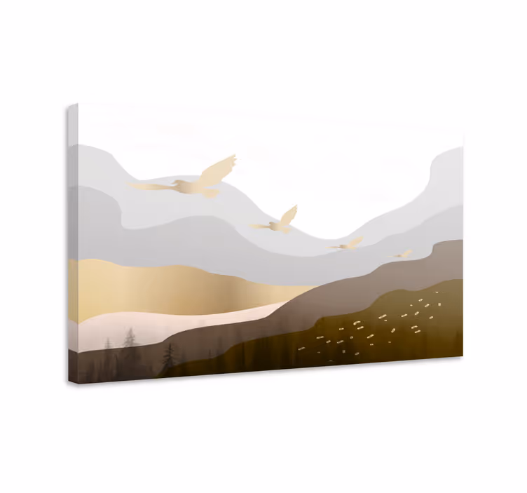 Slika na platnu krajolici geometrijska planina i ptice - TenStickers