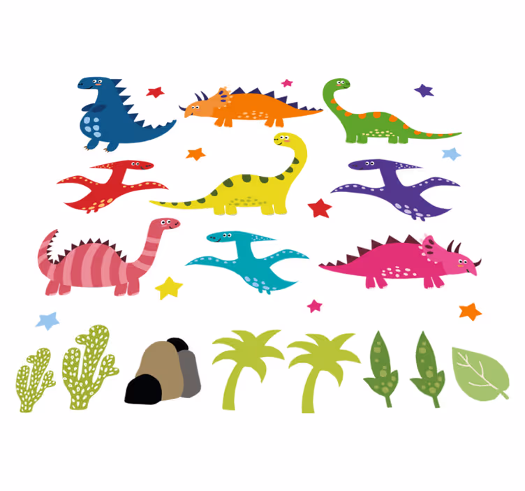 Vinil podovi životinja set šarenih nordijskih dinosaura - TenStickers
