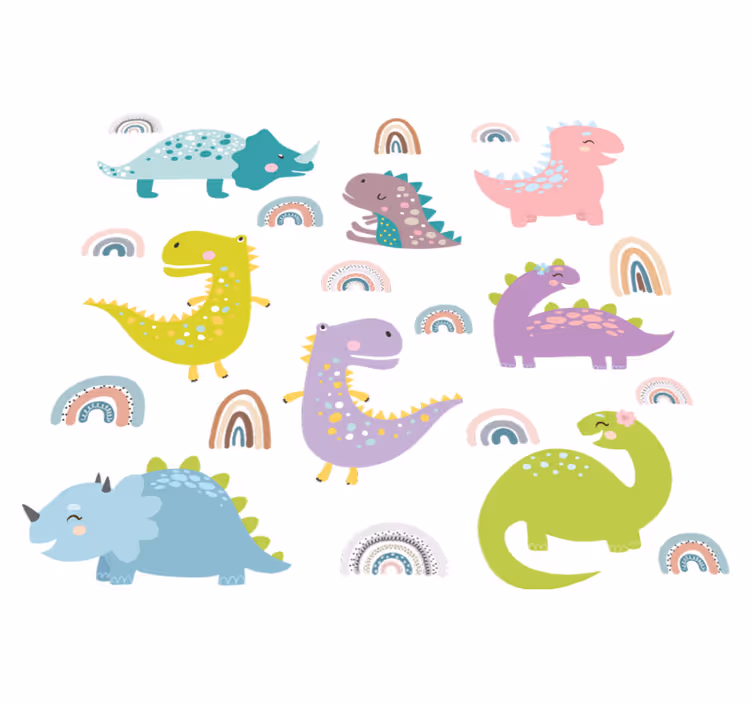 Vinil podovi životinja s nordijskim dinozaurima i dušicama - TenStickers