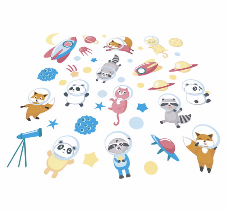 Vinil podovi životinja s simpatičnim astronautima - TenStickers