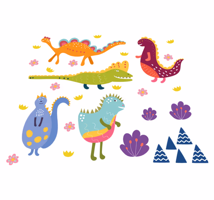 Vinil podovi životinja s šarenim dinosaurima - TenStickers