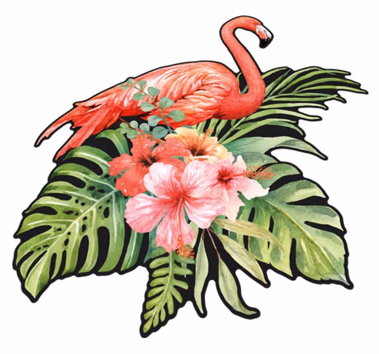 Vinil podovi životinja flamingo s cvijećem - TenStickers