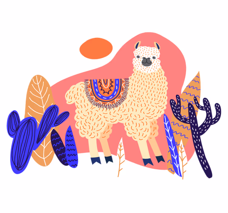 Vinil podovi životinja peruuanska llama i kaktus - TenStickers