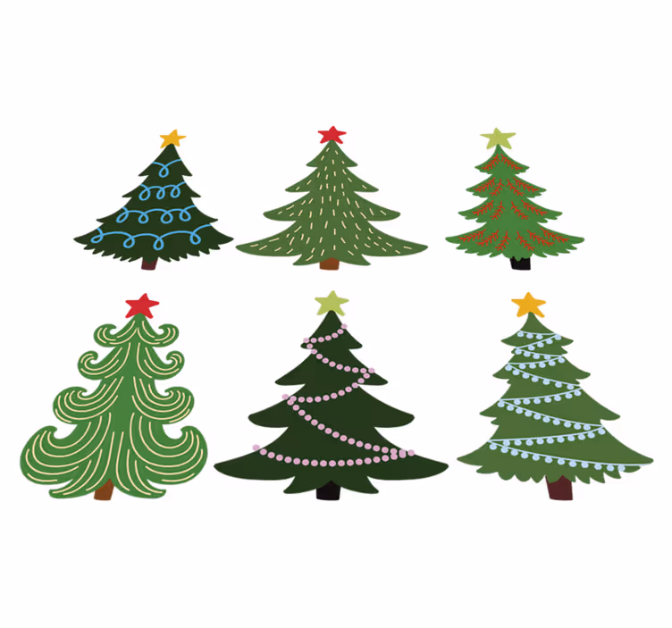 Vinil podovi božić set šarenih božićnih drvaca - TenStickers