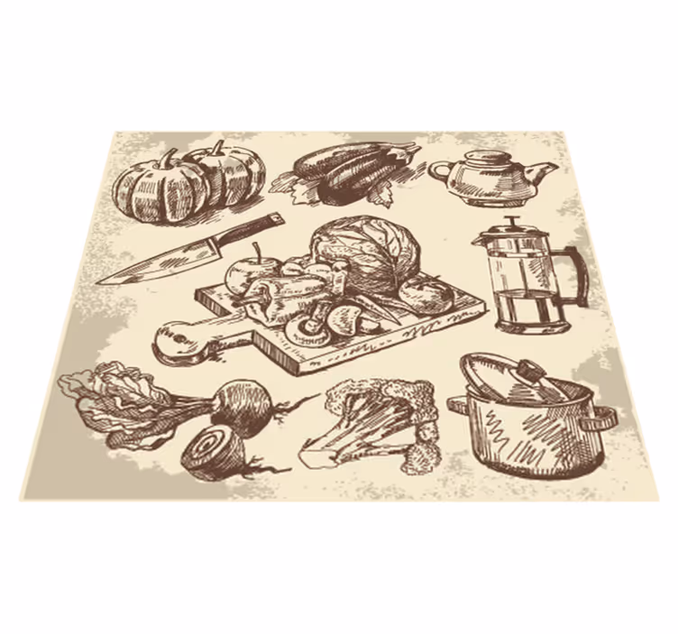 Vinil pod u kuhinji s vintage ilustracijom - TenStickers