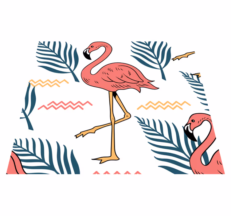Vinil podovi spavaća soba s tropskim lišćem i flamingosima - TenStickers