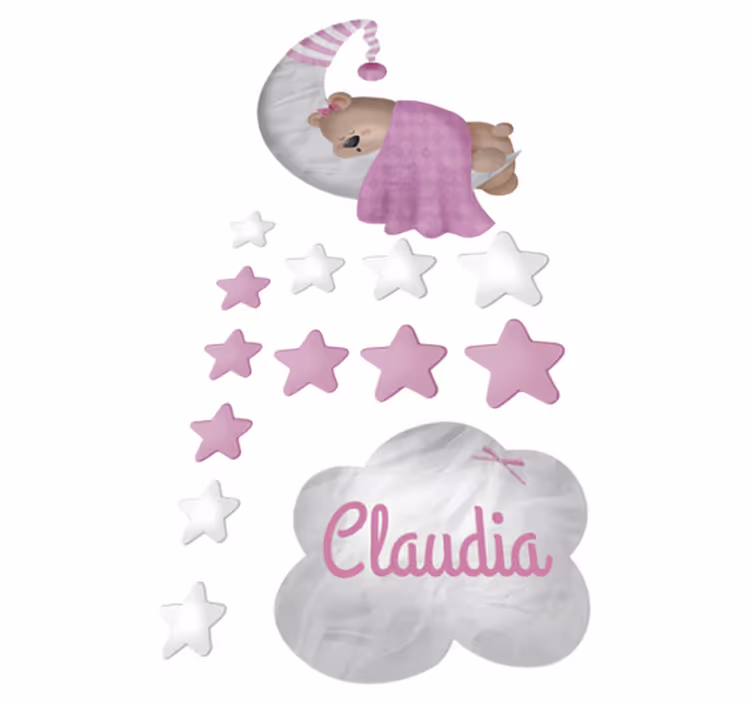 Vinil podovi djeca s medvjedićem na oblaku imenom - TenStickers