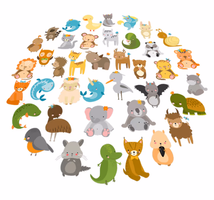 Vinil podovi djeca životinje iz zoološkog vrta - TenStickers