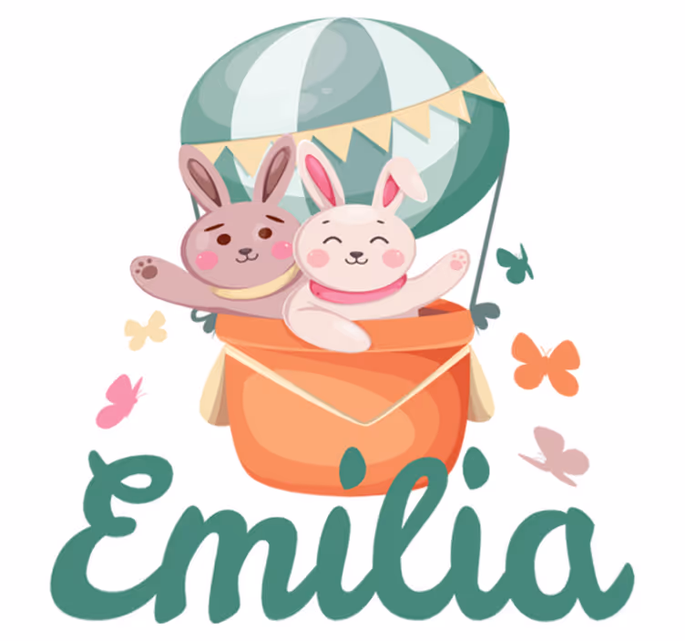 Vinil podovi djeca s prilagođenim zeko balonima - TenStickers