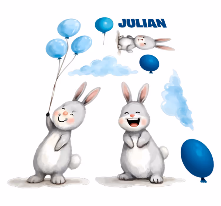 Vinil podovi djeca s plavim balonima i zecima - TenStickers