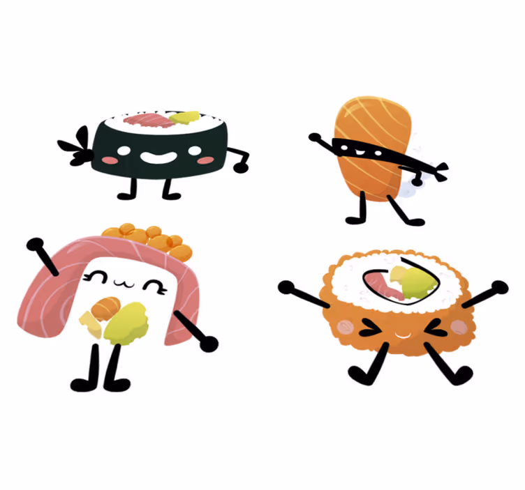 Vinil pod u kuhinji s kawaii sushi motivima - TenStickers