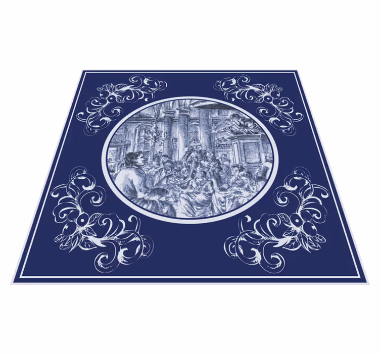 Vinil pod u kuhinji s plavim delft ljudima u mnoštvu - TenStickers
