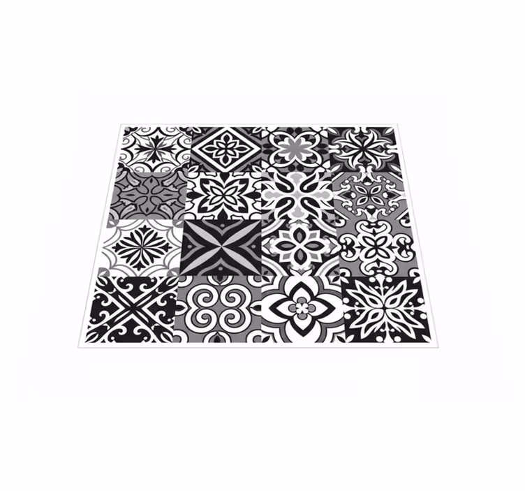 Vinil pod u kuhinji s geometrijskim crnim kontrastima - TenStickers