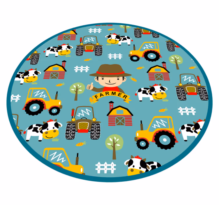 Farmer, životinje i traktor okružuju životinjski tepih - TenStickers
