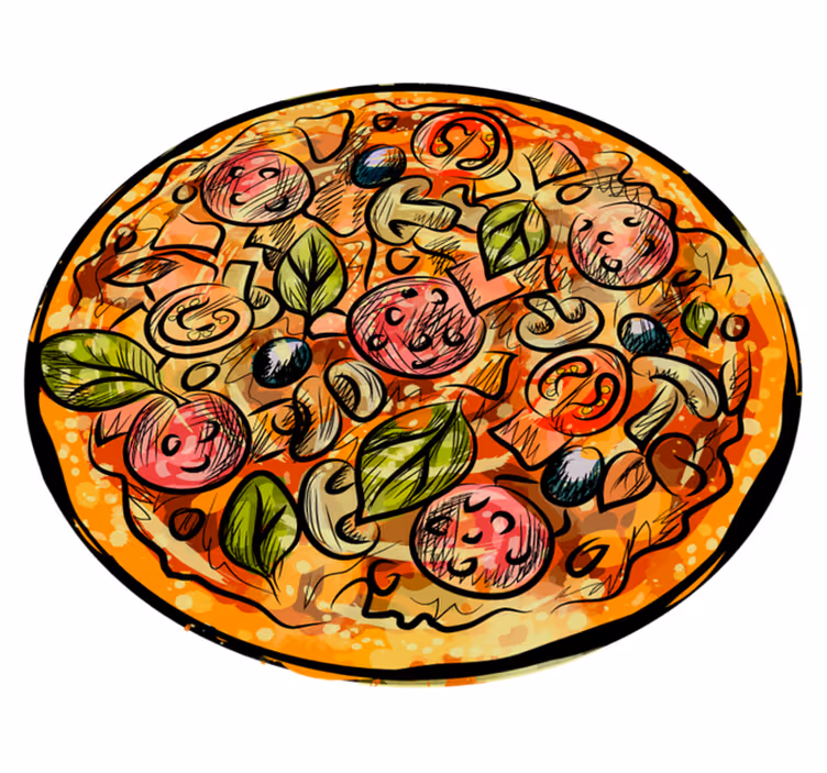 Crtić pizza kuhinja podne pločice - TenStickers
