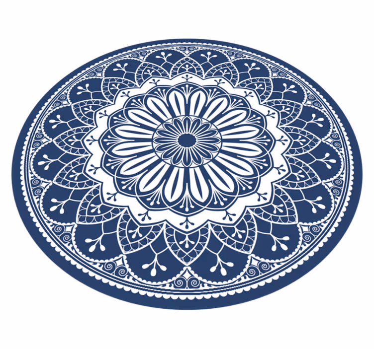 Kružni plavi vinil tepih za spavaću sobu mandala - TenStickers