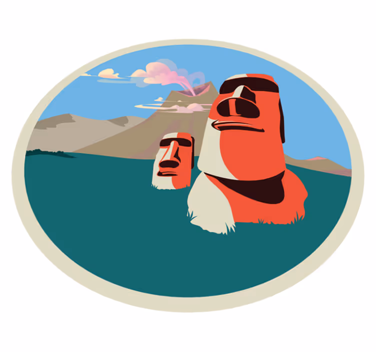 Vinil podovi karta svijeta ilustracija moai kipova - TenStickers