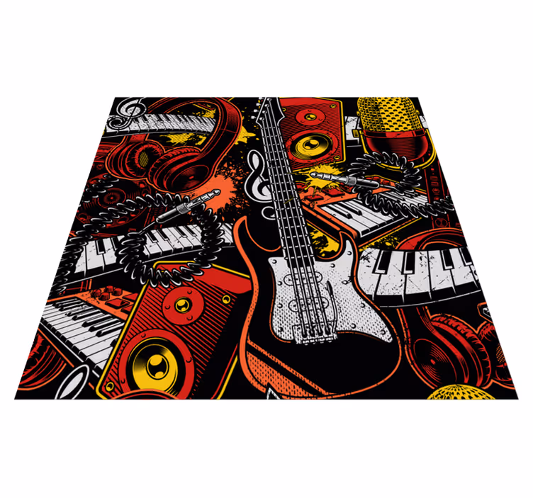 Crtani glazbeni instrumenti kvadratni vinilni tepih - TenStickers