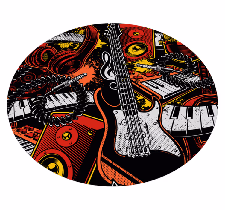 Crtani uzorak glazbenog instrumenta kružni tepih - TenStickers