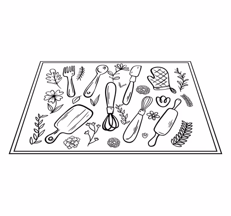 Vinil pod u kuhinji ilustracija kuhinjskog pribora - TenStickers
