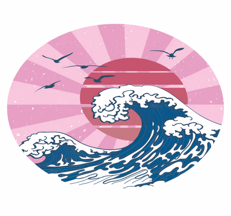 Vinil podovi geometrijski ružičasti val kanagawa - TenStickers