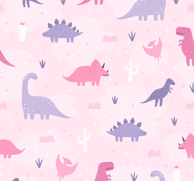 Tapete za zid dinosaura na ružičastoj pozadini - TenStickers