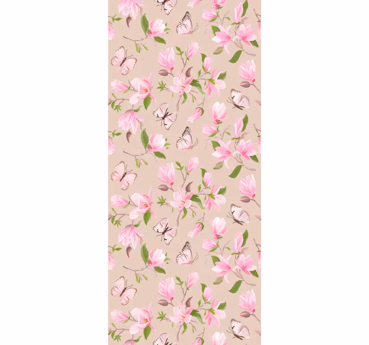 Tapete za zid cvjetni dizajn ružičaste magnolije i leptira - TenStickers