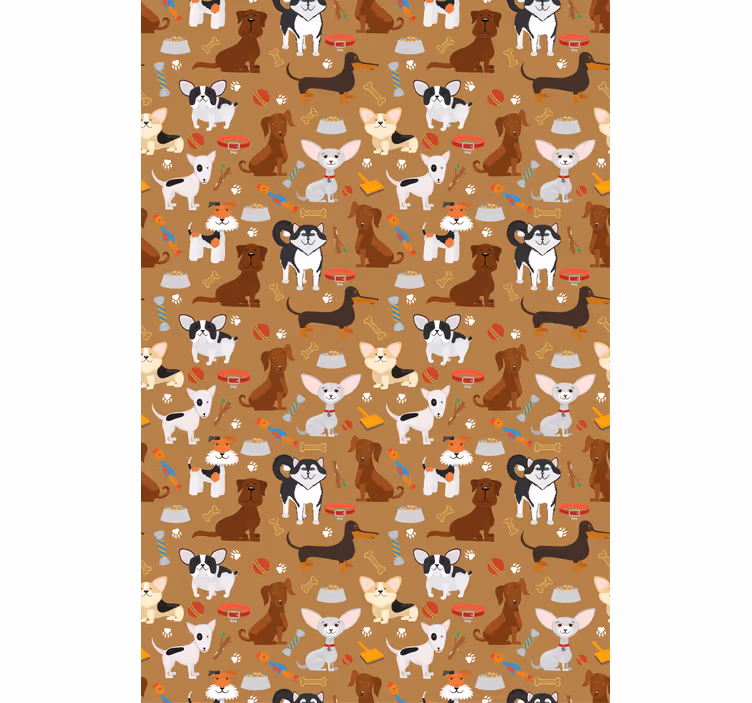 Smeđe tapete s uzorkom raznih slatkih pasa - TenStickers