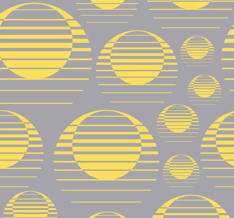 Retro sunce crta sivo žute apstraktne tapete - TenStickers