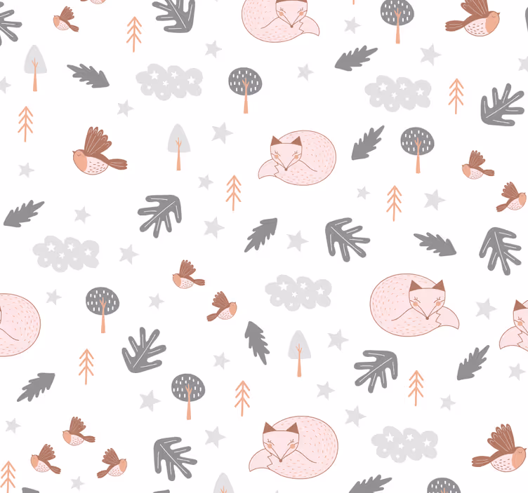 Bijela šuma tema lisica ptice djeca pozadina - TenStickers