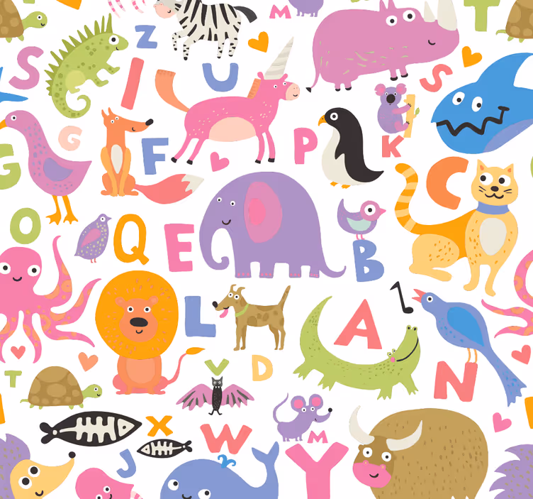 Obojena životinjska abeceda dječja tapeta - TenStickers