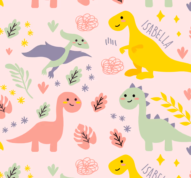 Zeleni dinosauri s imenima dječja tapeta - TenStickers