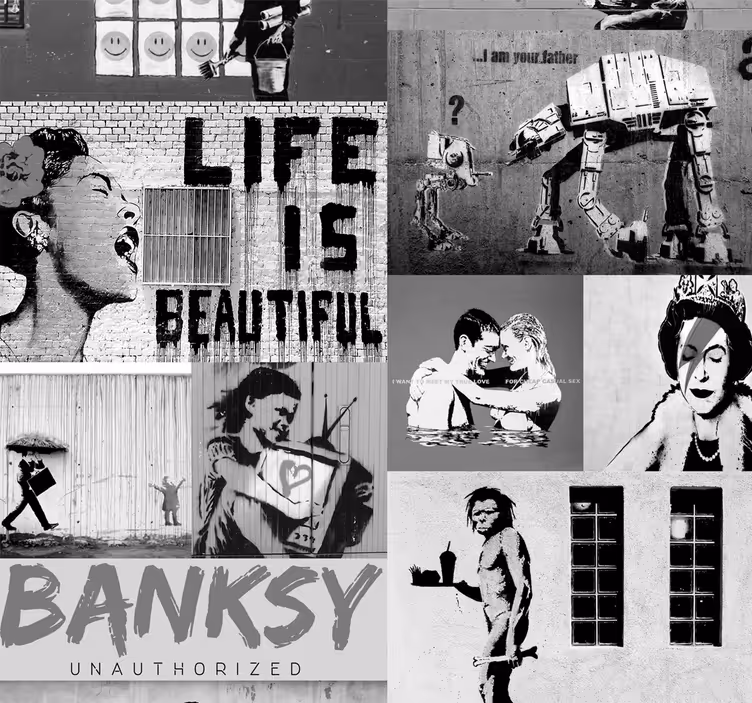 Umjetnička pozadina banky - sivi kolaž - TenStickers
