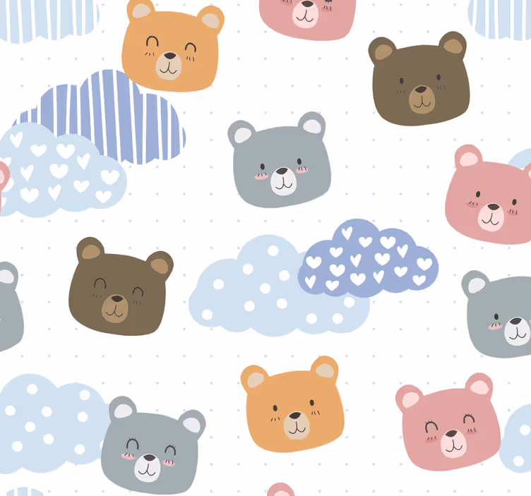 Tapete za zid Mačke crtani medvjedi oblaci - TenStickers