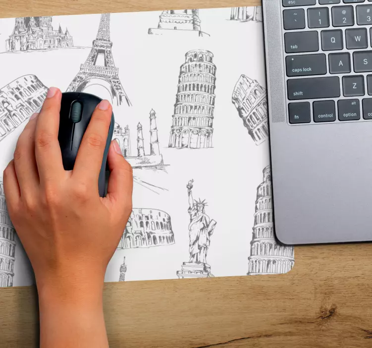 Podloga za miš karta svijeta skica poznatih znamenitosti - TenStickers