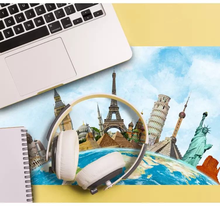 Svjetski poznati spomenici svjetska karta podloga za miša - TenStickers