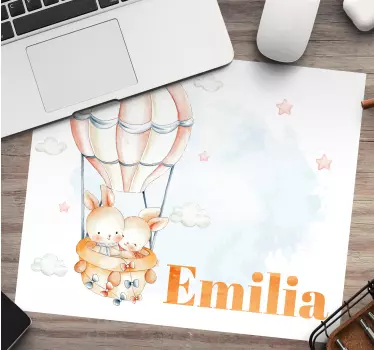 Podloga za miš s imenom zec u vrućem zračnom balonu - TenStickers