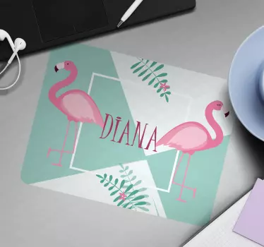 Slatki flamingosi s lišćem prilagođeni otirači za miševe - TenStickers