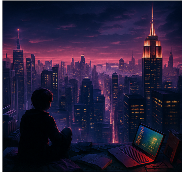 Rolo zavjese štreber futuristički pogled na skyscapera za igrače - TenStickers