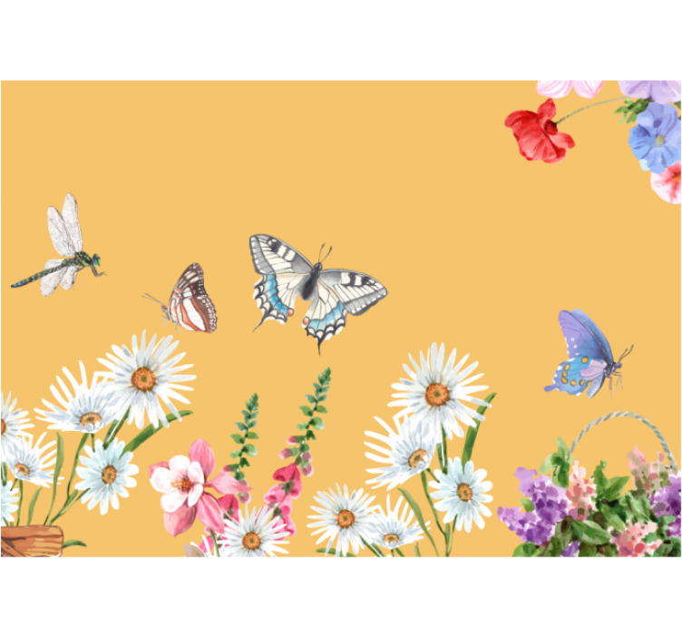 Zavjese za kuhinju s motivom cvijeta tratinčice i leptira - TenStickers