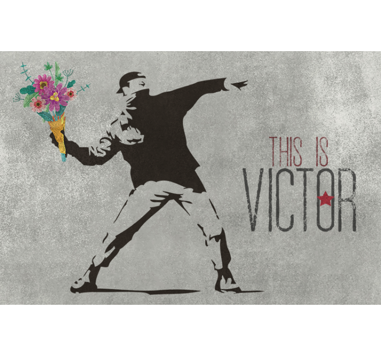 Sive zavjese s personaliziranim bansky buketom cvijeća - TenStickers