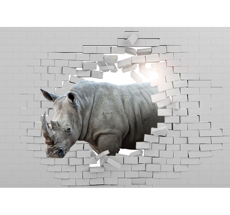 Bijele zavjese s 3d nosorogom - TenStickers
