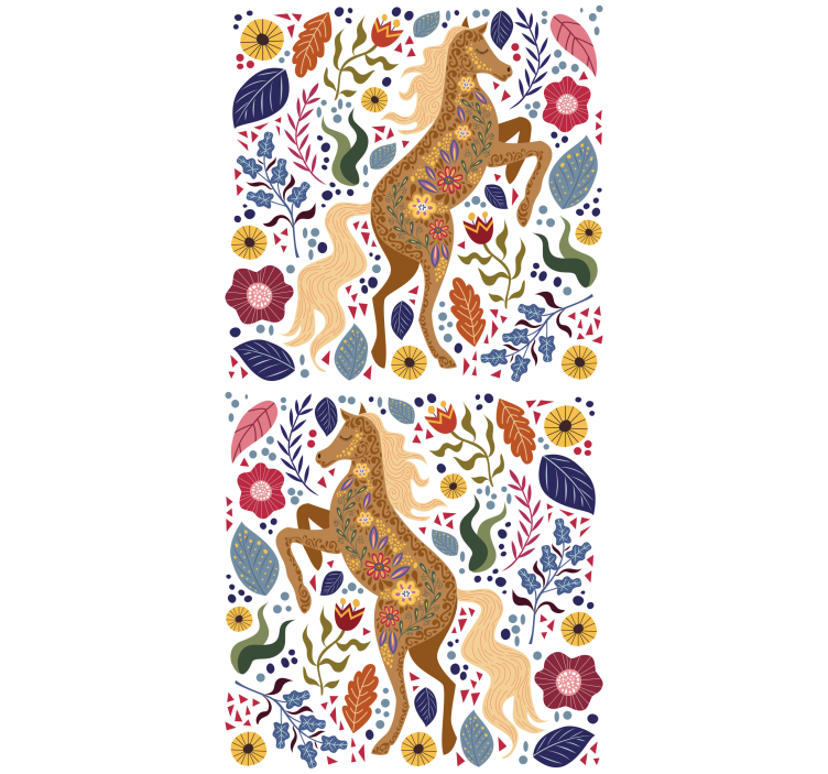 Divlji konj folklorna ilustracija cvjetno rolo zavjesa - TenStickers
