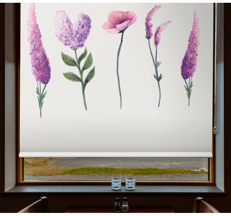 Ljubičasti cvjetni crteži cvjetni Rolo zavjese - TenStickers