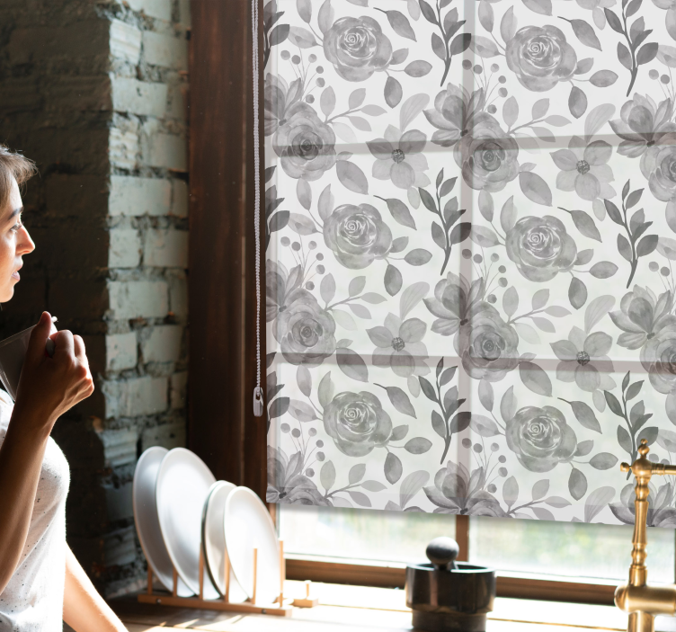 Rolo zavjese cvjetni elegantno sivo cvijeće - TenStickers