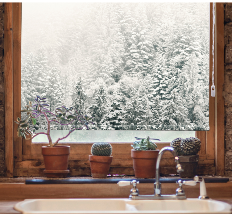 Rolo zavjese drveće snijegom prekrivenih borova - TenStickers