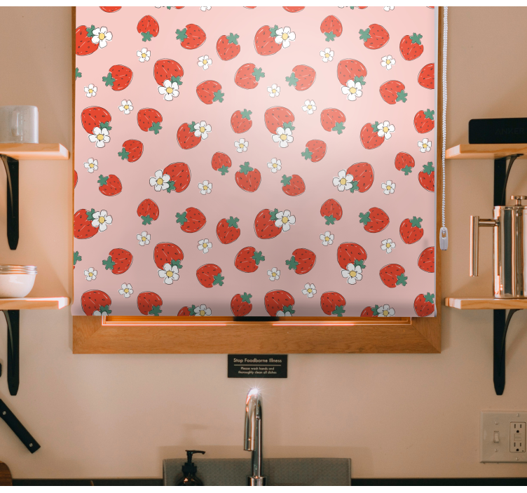 Rolo zavjese voće i povrće uzorak jagoda s cvjetovima - TenStickers